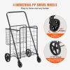 VEVOR Folding Shopping Cart, Jumbo Grocery Cart with Double Baskets, 360° Swivel Wheels, Heavy Duty Utility Cart