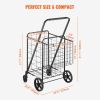 VEVOR Folding Shopping Cart, Jumbo Grocery Cart with Double Baskets, 360° Swivel Wheels, Heavy Duty Utility Cart